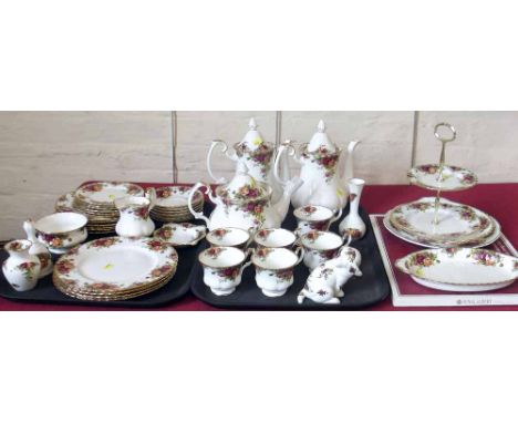 Royal Albert Old Country Rose pat dinner tea service, 41 piece all 1st except teapot, coffee pot, cup and two dishes. Conditi