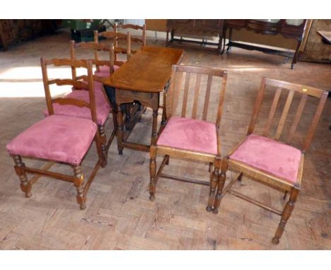 18th century style oak gate-leg dining table and six ladder back chairs (4+2). Condition Report: see terms and conditions.