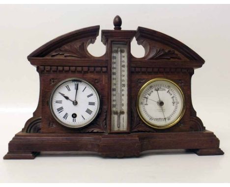 Combined Clock and Barometer in oak case Condition Report: see terms and conditions.