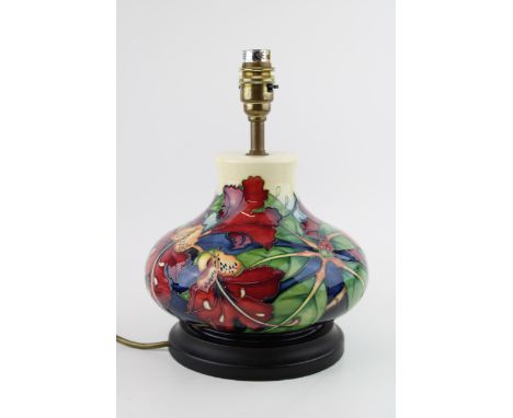 Large Moorcroft lamp base in the Simeon pattern, squat form, by Philip Gibson, circa 20cm diameter.  In good condition with n
