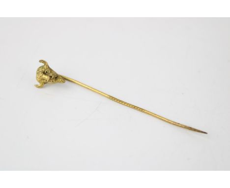 Edwardian gold plated stick pin in the form of a buffalo's head, possibly masonic, 6.5cm long.
