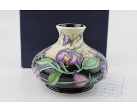Boxed Moorcroft squat vase in the 'Daydream' pattern, first quality, 13cm wide, shape 32/5, Sian Leeper.  In good condition w