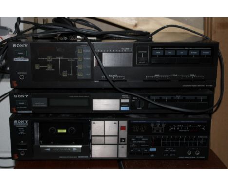 Sony hifi home stereo separates to include amplifier, tuner and tape deck. (3)  Vendor states in working order and without pr
