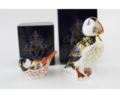 Boxed Royal Crown Derby paperweights, Puffin and a Coal Tit, first quality with gold stoppers (2).  In good condition with no