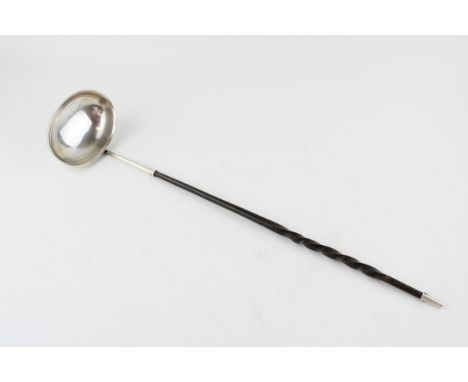 Antique silver plated toddy ladle with baleen handle, stamped 'Cheapside' and other indistinct marks, 42cm long.