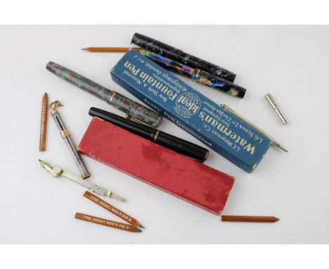 A collection of Vintage marbled Fountain pens with gold nibs to include a Watermans, Conway Stewart no 720 'The Dandy', a Par
