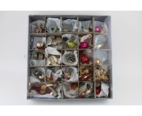 A collection of vintage glass Christmas decorations. To include ball balls, birds, bells and santa. (Approx 25+)  Generally g