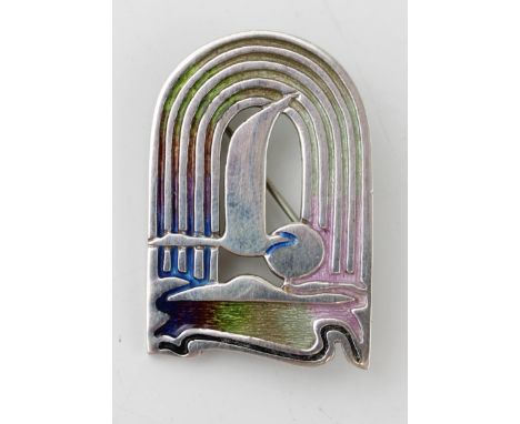 Sterling silver and enamel Art Deco inspired brooch, Edinburgh, Pat Cheney, 35mm tall.