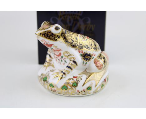 Boxed Royal Crown Derby paperweight, Old Imari Frog, first quality with gold stopper, with certificate.  In good condition wi
