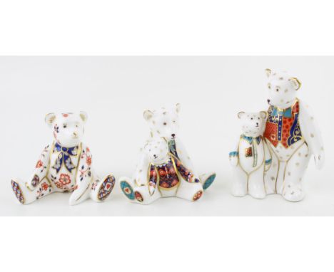 Royal Crown Derby miniature bears to include Mummy and Charlotte with two others (3), first quality (please note, these were 