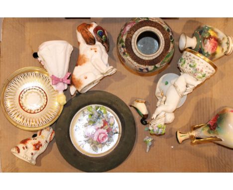 A collection of ceramics, mostly with damages, to include a Hadley's Worcester vase, a Doulton spaniel, Royal Chelsea Cathedr