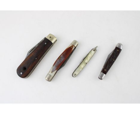 A collection of folding pocket knives to include a wood handle pruner, an 'old timer' USA penknife, and various Sheffield mad