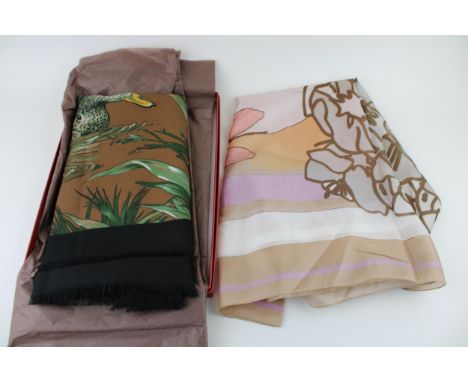 Two vintage scarves to include an 'Escada Sport' (with tags) together with a Macclesfield Museums Silk Museum scarf with duck