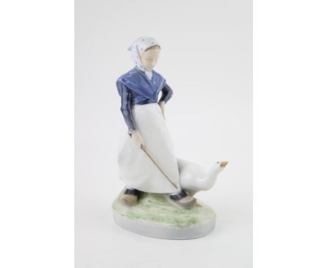 Royal Copenhagen figure girl with goose 528, 18.5cm tall.  In good condition with no obvious damage or restoration.