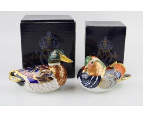 Boxed Royal Crown Derby paperweights, Mandarin and a Mallard, first quality with gold stoppers (2).  In good condition with n
