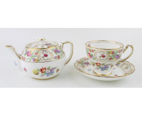 A Hammersley 'Dresden Sprays' pattern tea pot (height 9cm) together with cup and saucer. (3)