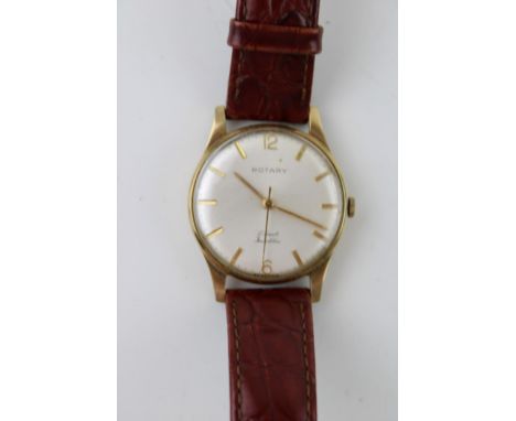 Gentleman's 9ct gold cased Rotary wristwatch, 32mm, leather strap, working manual, local interest dedication for Bolton &amp;