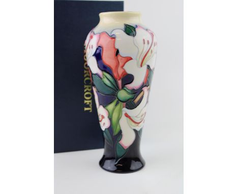 Boxed Moorcroft 'Valley Gardens' vase, first quality, limited edition of 30, 21cm tall.  In good condition with no obvious da
