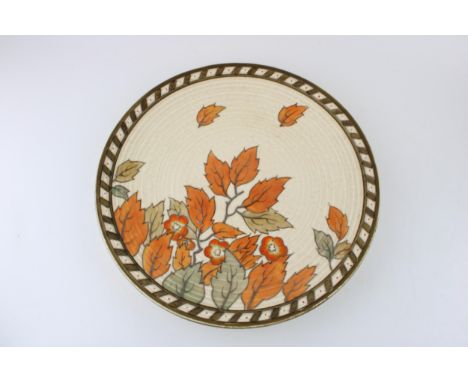 Crown Ducal Charlotte Rhead Autumnal Leaves ribbed charger, 32cm wide.  In good condition with no obvious damage or restorati