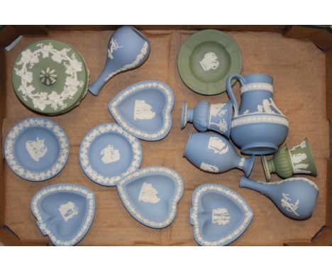 A collection of Wedgwood Jasperware items in Wedgwood Blue and Sage Green. (14)  All items in good clean condition, of first 