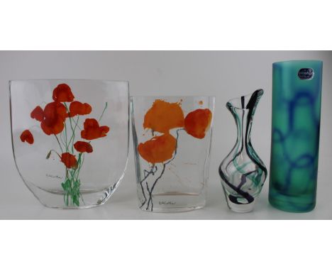 Glassware to include Goebel Artis Orbis vases by Oskar Koller, with a cylindrical Bohemia glass vase and a studio vase, signe