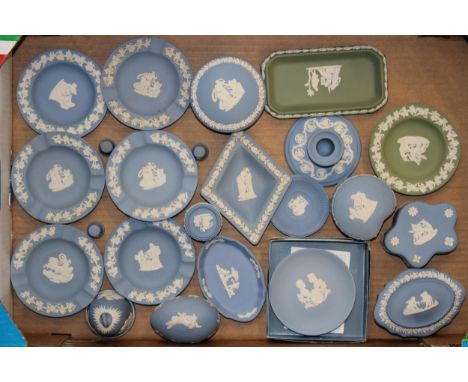 A collection of Wedgwood Jasperware items in Wedgwood Blue and Sage Green. (23)  All items in good clean condition, of first 