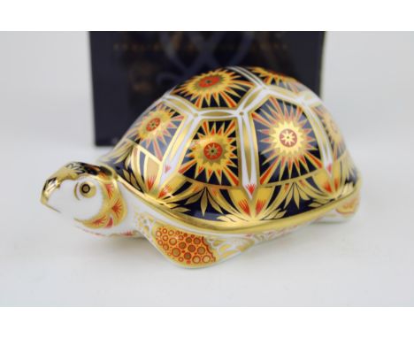 Boxed Royal Crown Derby paperweight, Madagascan Tortoise Endangered Species, first quality with gold stopper, with certificat