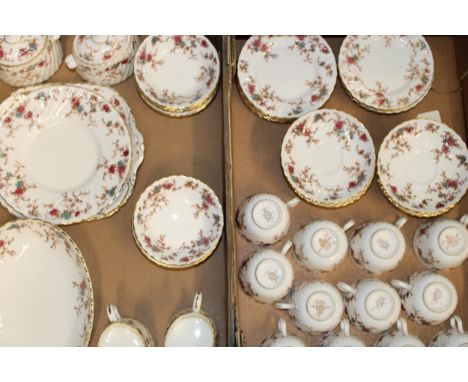 A collection of Minton 'Ancestral' pattern tea ware items to include twelve trios , two sugar bowls, two cream jugs, twelve b