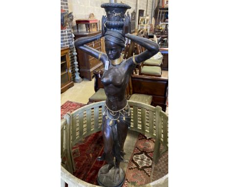 A patinated bronze African female planter, height 183cm