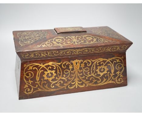 A George IV rosewood and cut brass tea caddy 33cm