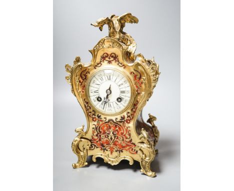 A 19th century French scarlet boulle work 8 day mantel clock 30cm