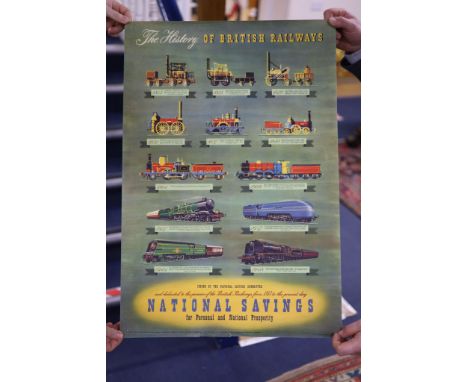 Three National Savings posters, History of British Railways, Uniforms of British Army, Fighting Ships and Uniforms of Royal N
