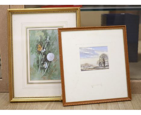 Stephen Gayford (1954-), watercolour, 'Comma' butterfly, signed, 21 x 13cm and a small watercolour landscape by K. Blackwood