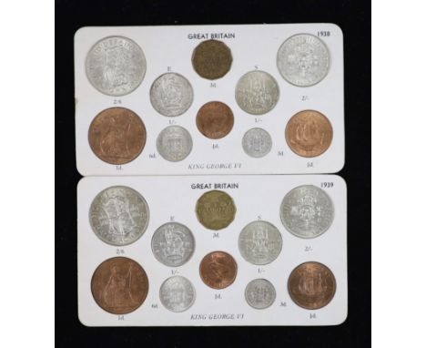 George VI specimen coin sets for 1938, 1939, 1940, 1941, 1942 and 1943, first coinage, the majority about EF or better,each s