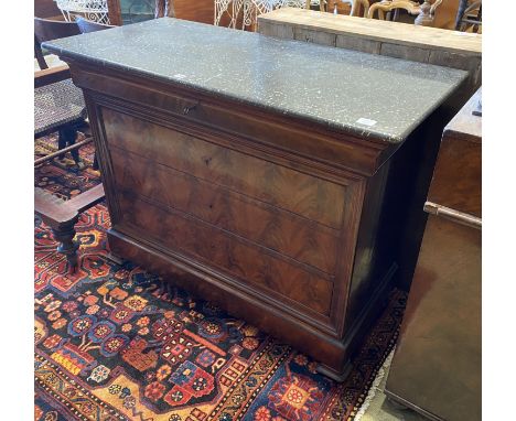 A 19th century continental flamed mahogany commode with black polished marble top, width 126cm, depth 58cm, height 95cm