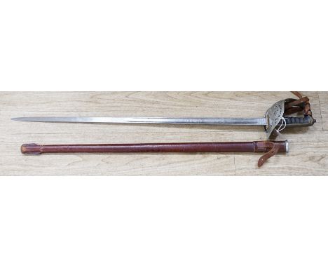 A George V Henry Wilkinson Royal Engineers dress sword with scabbard and cover, the blade etched GHL