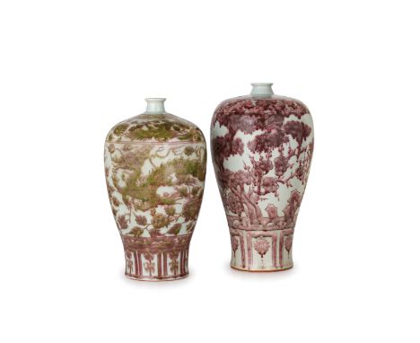 decorati all'orientale con alberi e fenici di gusto simile; poche usure Alt. massima cm 47, larg. cm 26TWO CERAMIC VASES, 20T