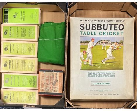 Subbuteo table soccer collection, with team Nos. 1, 7, 18, 42, 49 and Newcastle/Juventus, Table Cricket Club Edition and pair