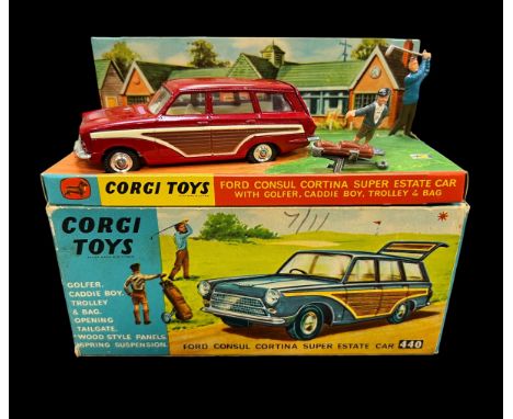 Corgi Ford Consul Cortina No. 491, dark red with cream interior, generally excellent in good plus No. 440 box and  inner plin