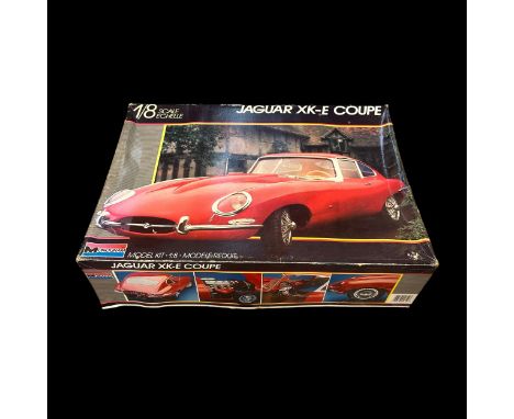 Monogram 1/8th scale Jaguar XK-E No. 2612, unmade and unpainted plastic model kit, mainly on sprues in bags, generally excell