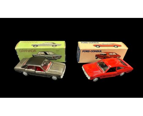 Gama (Germany) 1/43rd scale Ford Consul GT Coupe red with black interior No. 996 and Granada Mk.I metallic grey with black ro