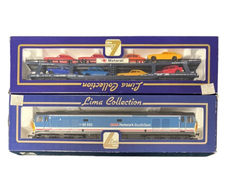 Lima OO gauge Network South East blue white and red 50 033 Glorious diesel locomotive No. L205179 and Motor Rail Car Transpor