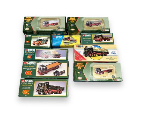 Corgi Eddie Stobart collection, generally excellent in excellent window boxes, with 1/50th scale AEC Mk.V 8 wheel Platform No