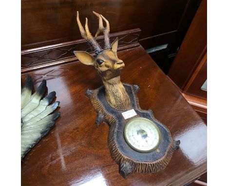 AMERICAN BALD EAGLE WALL PLAQUE, along with a wall barometer with composite stags head decoration (2)