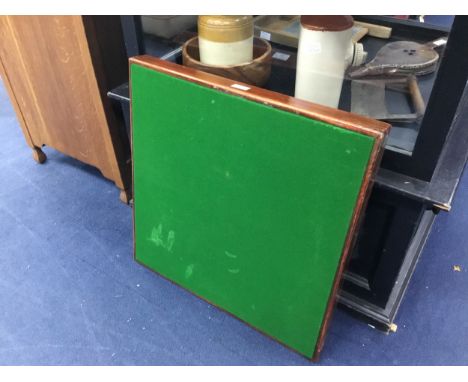 VONO FOLDING CARD TABLE, with green baise top, 61cm square