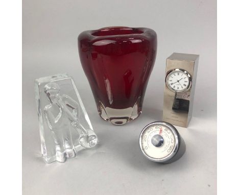 ARGYLL &amp; BUTE COUNCIL COMMEMORATIVE MANTEL CLOCK, 10.5cm high, along with a desktop thermometer, two paperweights and oth