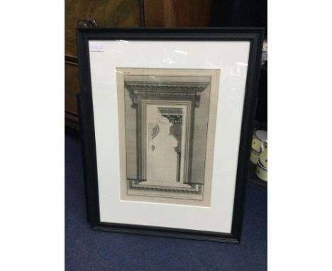 FOUR LATE 19TH CENTURY ENGRAVINGS, encluding architectural scenes, three framed