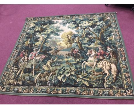 MACHINED TAPESTRY PANEL, of large proportions, depicting a hunting scene, 220cm wide