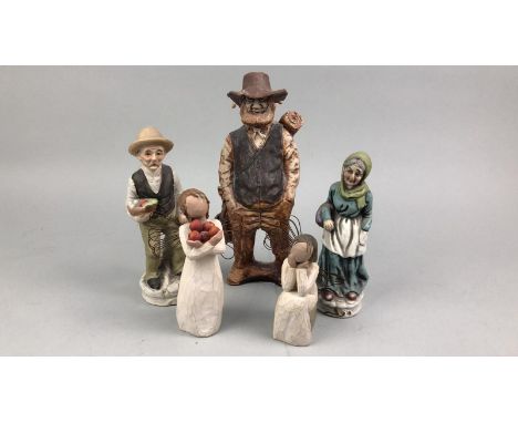 PAIR OF CERAMIC FIGURES, the tallest 18cm high, along with three others (5)