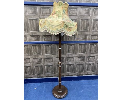 MAHOGANY STANDARD LAMP, with shade